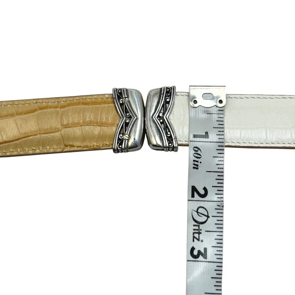 VTG Brighton‎ Reversible Belt 32 M/L White Tan Crocodile Embossed Leather Ornate